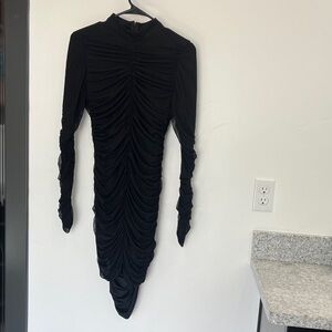 Fashion Nova Black Long Sleeve Ruched Dress